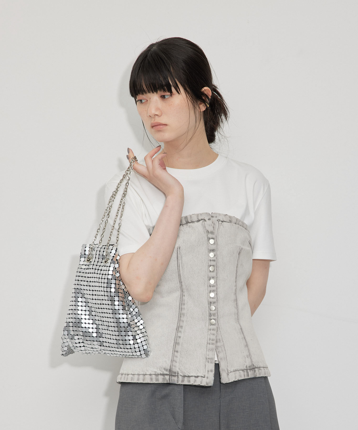 ADAM ET ROPE'「【環境配慮・セットアップ対応】デニムビスチェ」|その他|ブラック系(04)