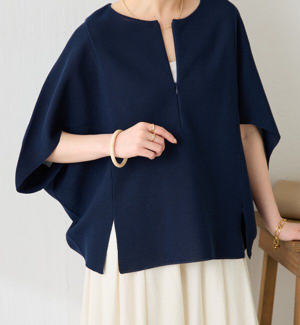 「【体型カバー/首元ジップ付き】ジップ変形ドルマンニット」|ニット・セーター|