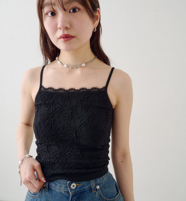  「【5色展開】カップ付きフラワージャガードキャミ」|キャミソール|