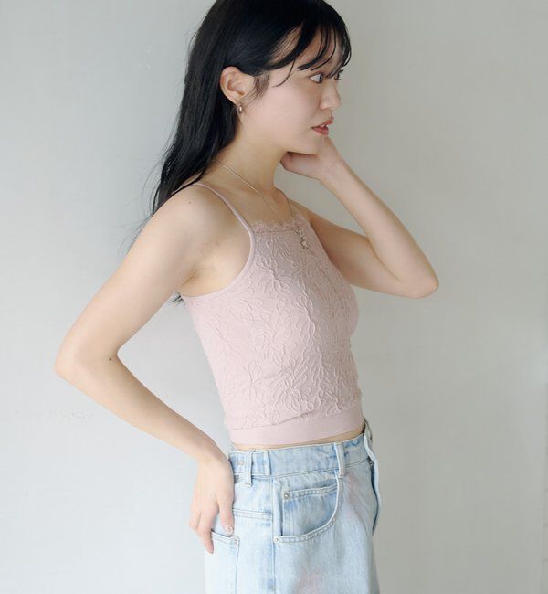  「【5色展開】カップ付きフラワージャガードキャミ」|キャミソール|