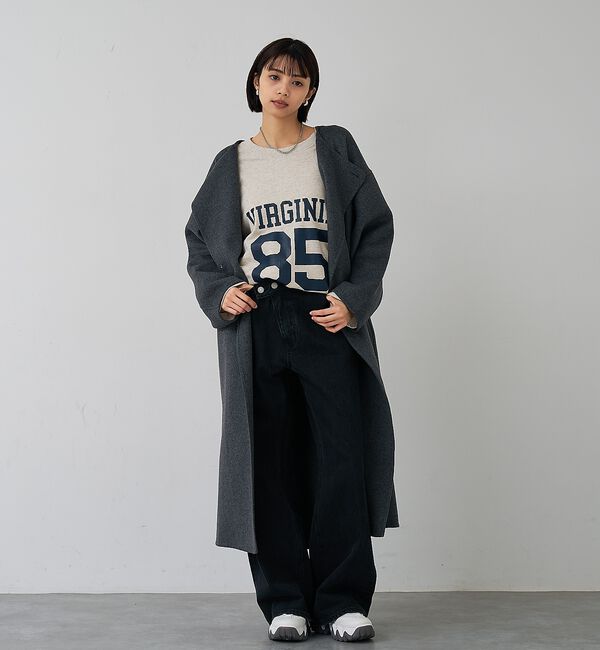 abahouse mavie「【体型カバー】ノーカラーロングコート/冬服/長袖/フォーマル/セミオケ/ウール混」|ノーカラーコート|