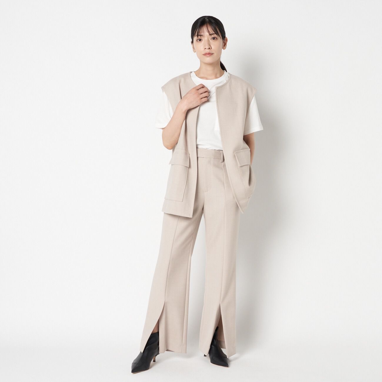 HELIOPOLE「HELIOPOLE WOOL FLARE PANTS」|チノ|