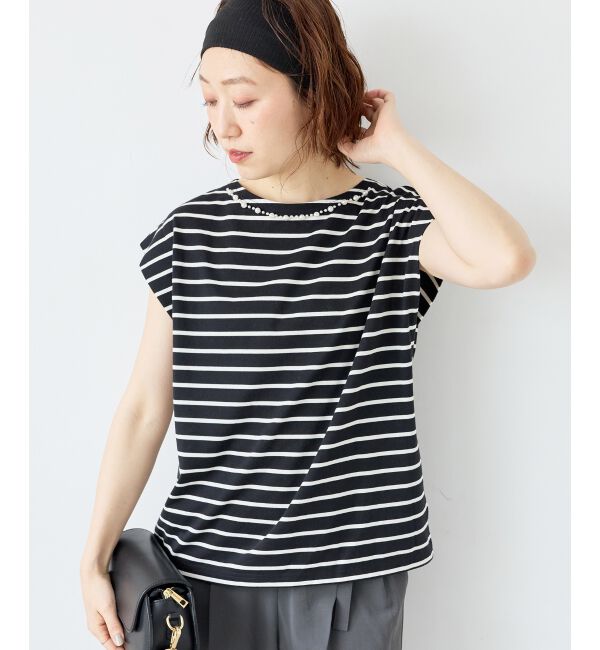  「パールネックフレンチスリーブカットソー」|Tシャツ・カットソー|