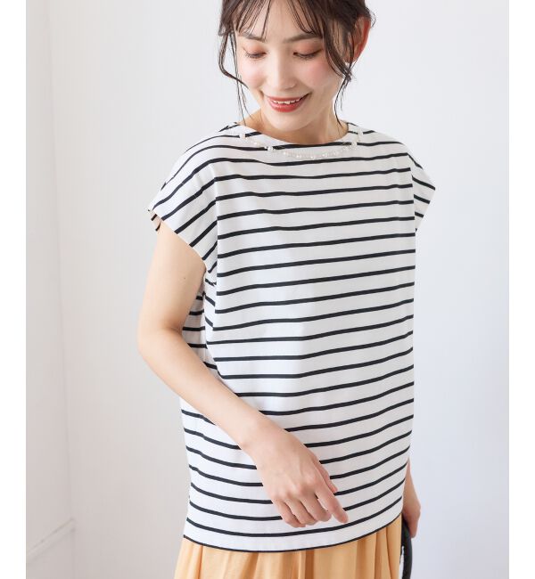  「パールネックフレンチスリーブカットソー」|Tシャツ・カットソー|