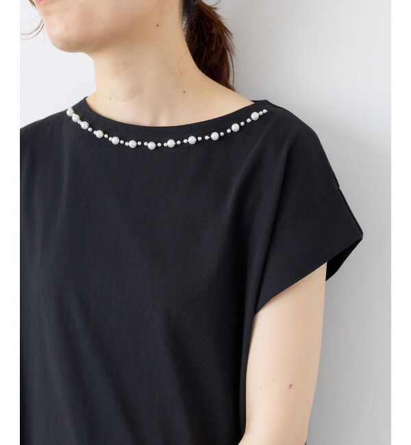  「パールネックフレンチスリーブカットソー」|Tシャツ・カットソー|