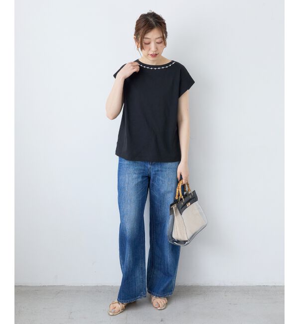  「パールネックフレンチスリーブカットソー」|Tシャツ・カットソー|