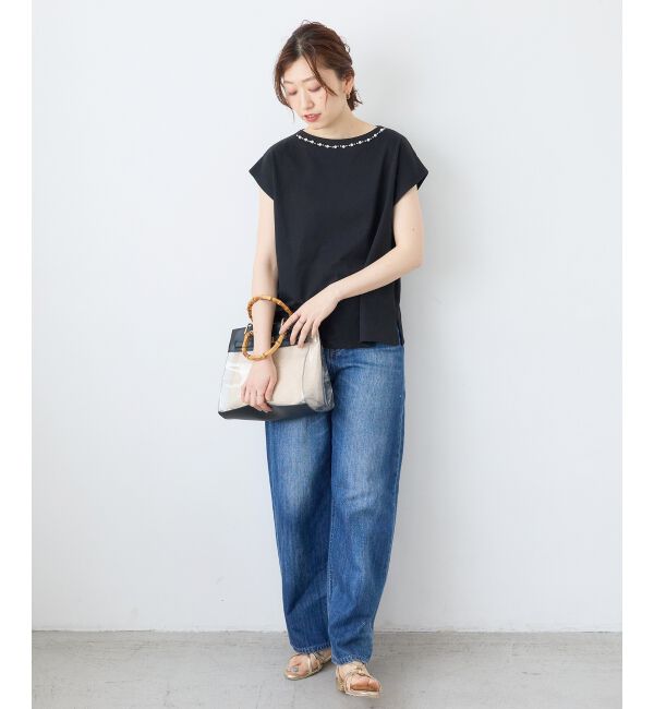  「パールネックフレンチスリーブカットソー」|Tシャツ・カットソー|