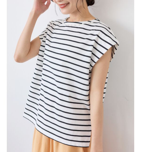  「パールネックフレンチスリーブカットソー」|Tシャツ・カットソー|
