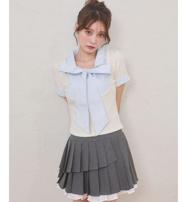  「2wayリボンレイヤードライクトップス」|Tシャツ・カットソー|
