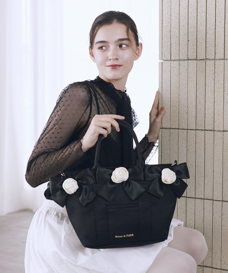 Maison de FLEUR「【WEB限定カラーあり】ローズボリュームリボン2Wayトート」|トートバッグ|