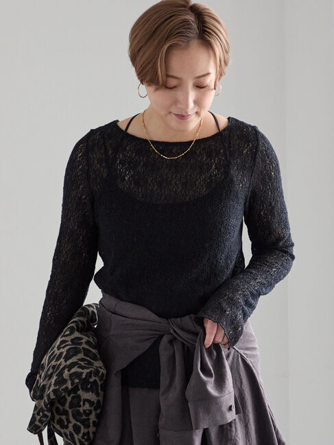 Te chichi「ストレッチレースカットプルオーバー」|Tシャツ・カットソー|ブラック