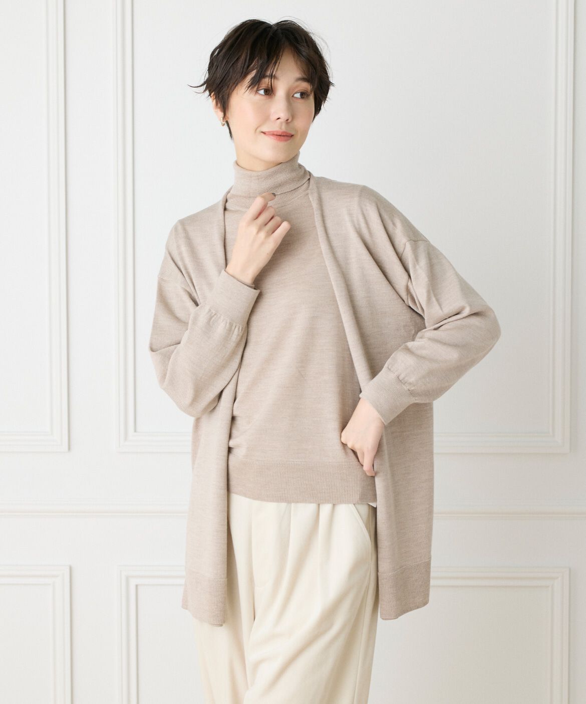 DAY by DAY it&rsquo;s international「ウォッシャブルウール着流しロングカーディガン《HARMONY》」|カーディガン|ベージュ2
