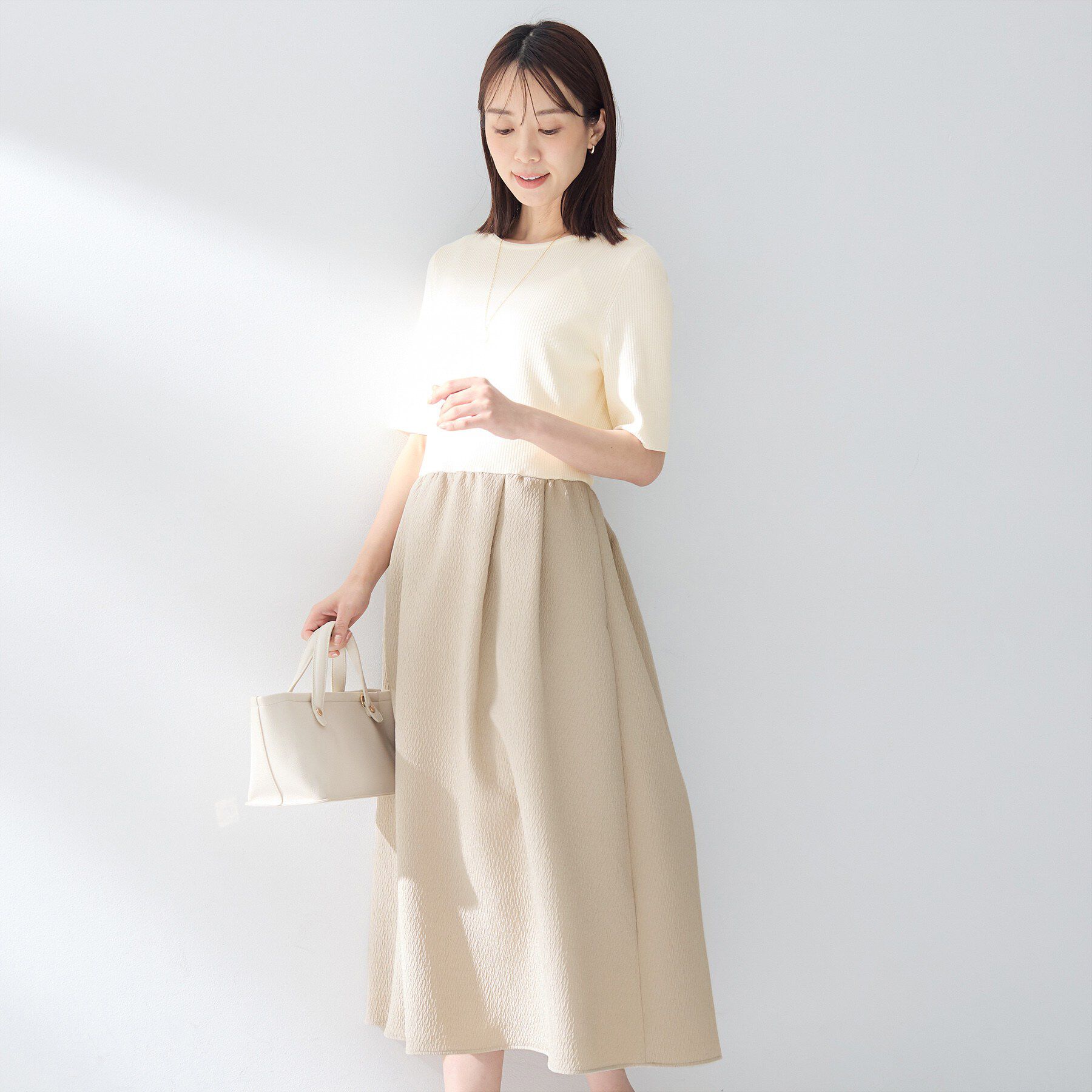 UNTITLED「【一枚でサマ見え】ニットドッキングジャガードワンピース」|ワンピース|