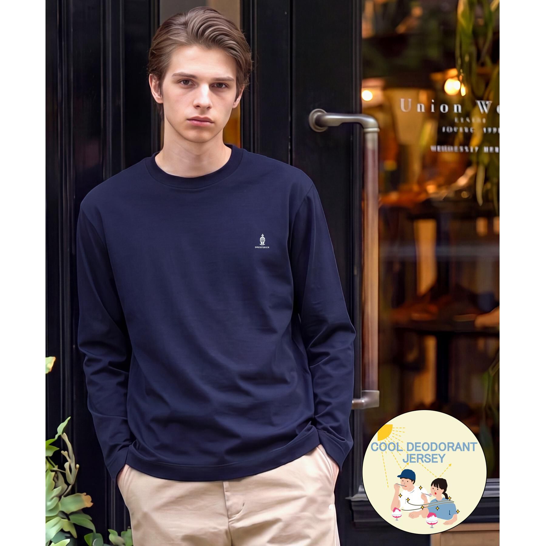 DRESSTERIOR「【接触冷感/UVカット/抗菌防臭/しわ防止】クールデオドラント ロングTシャツ」|Tシャツ・カットソー|ネイビー(094)