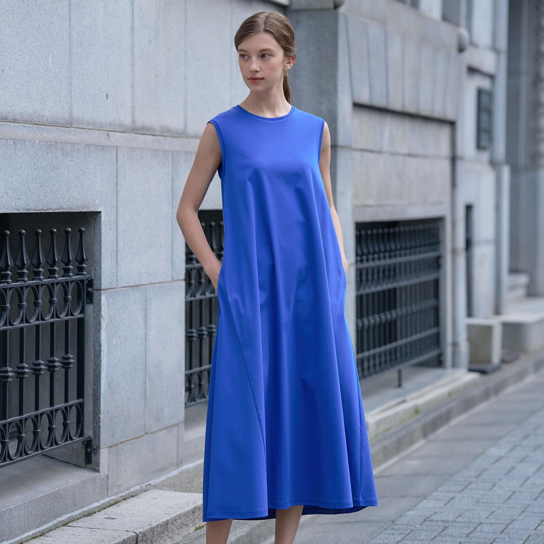 DRESSTERIOR「【接触冷感／抗菌防臭／消臭/ウォッシャブル】アイスクリアコットン フレンチスリーブワンピース」|ワンピース|