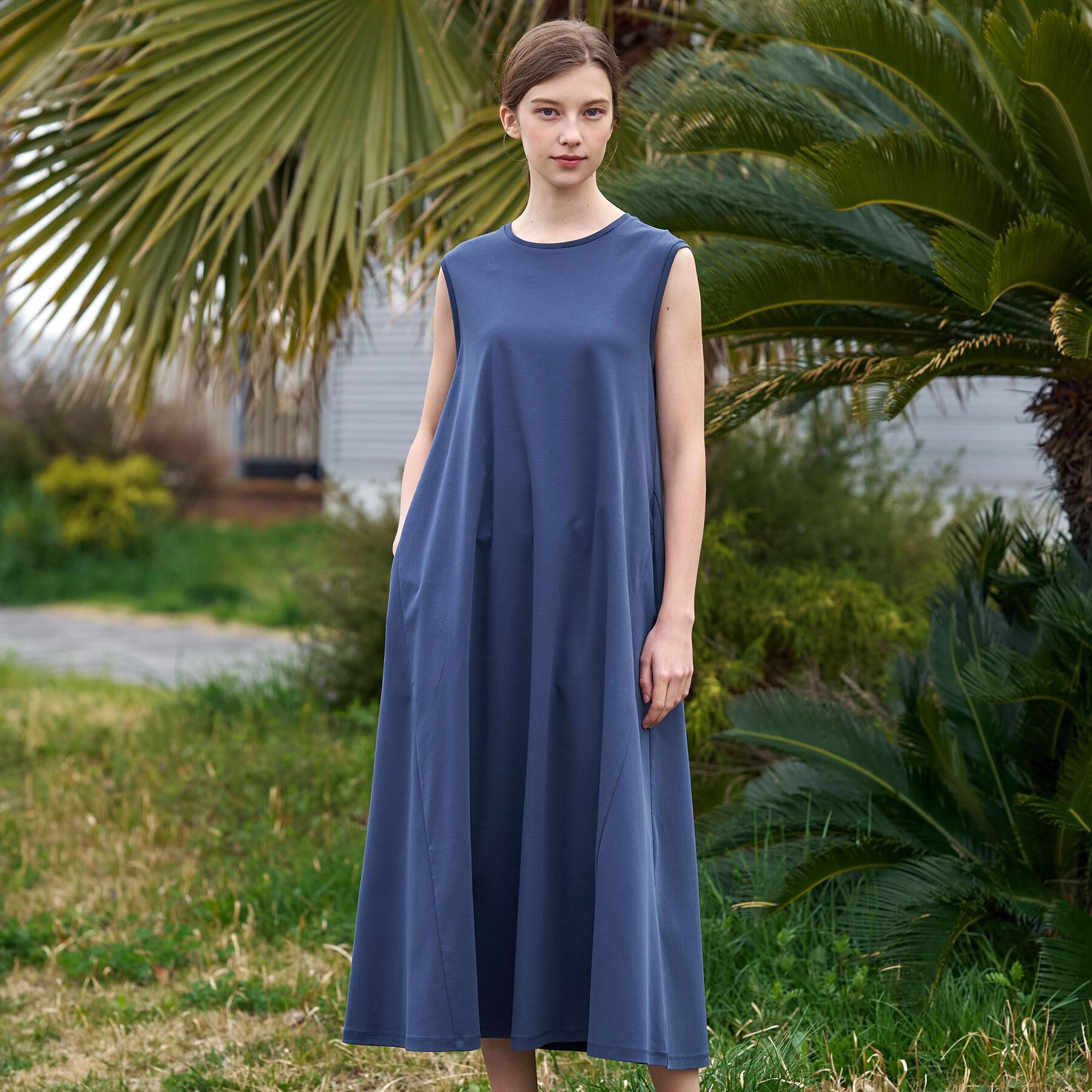 DRESSTERIOR「【接触冷感／抗菌防臭／消臭/ウォッシャブル】アイスクリアコットン フレンチスリーブワンピース」|ワンピース|