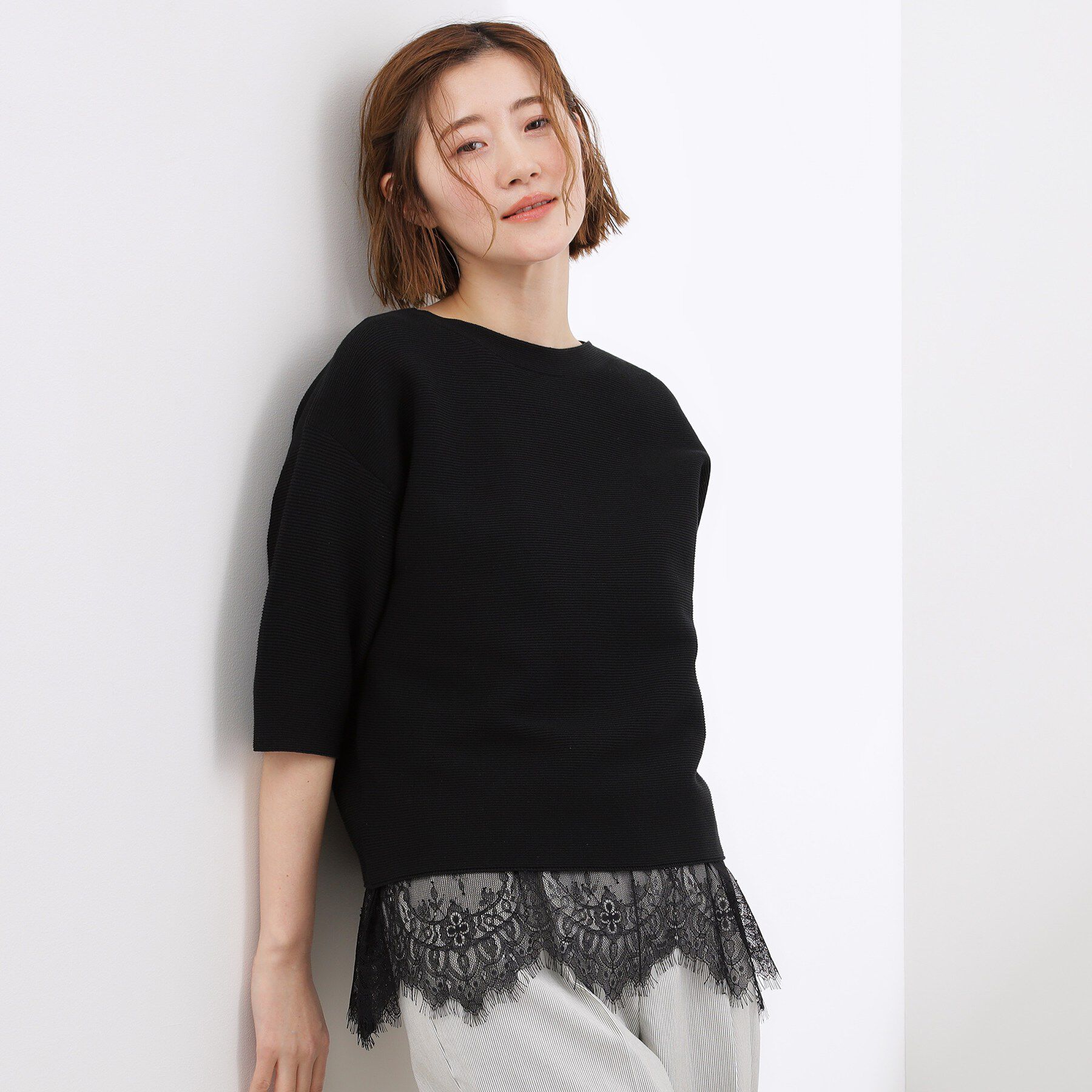 grove「【貴島明日香さん着用／洗濯機OK】レイヤードにもおすすめ、軽やかクロップドニット」|ニット・セーター|