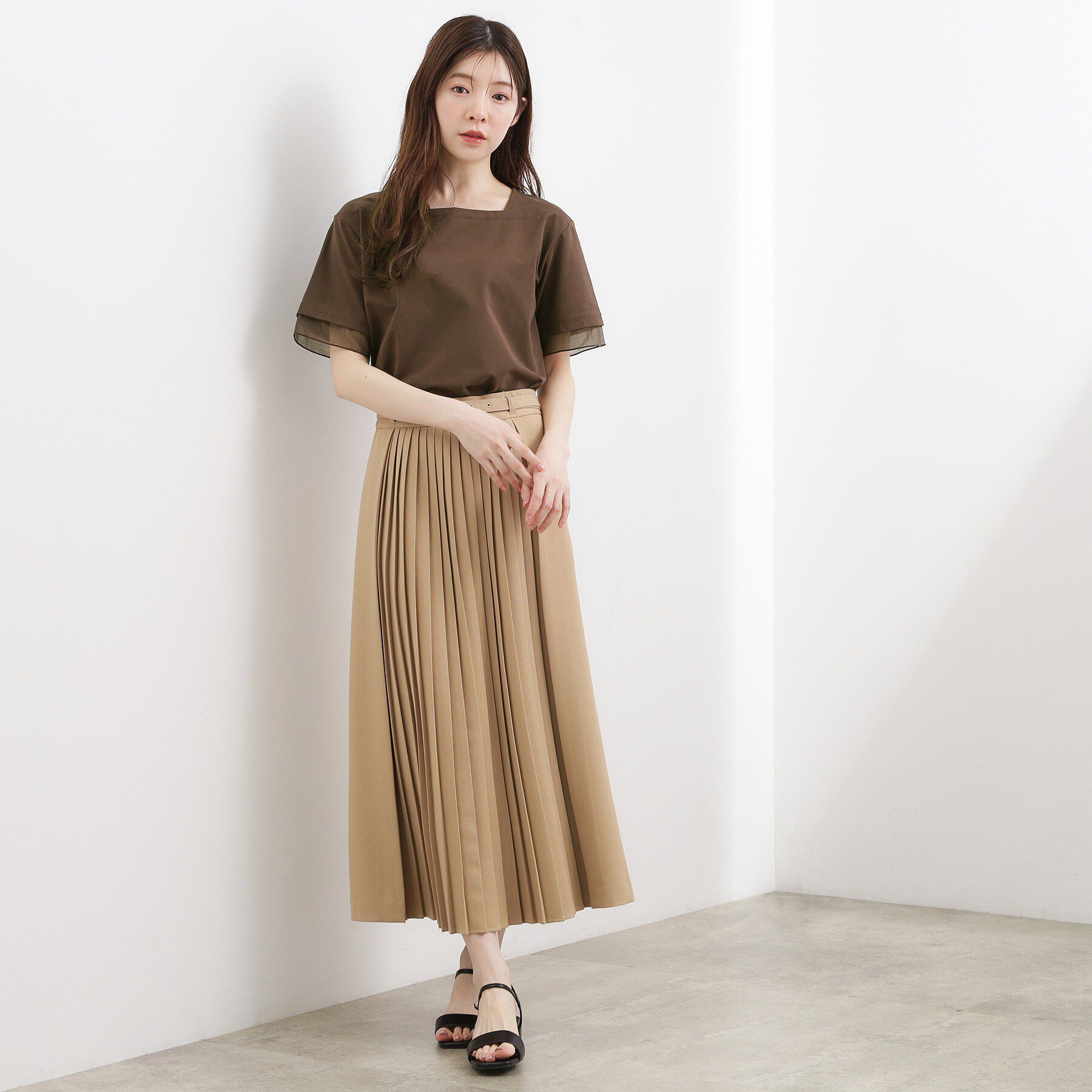 grove「【二の腕カバー/UVカット・ひんやり】袖口シアースクエアネックTシャツ」|Tシャツ・カットソー|