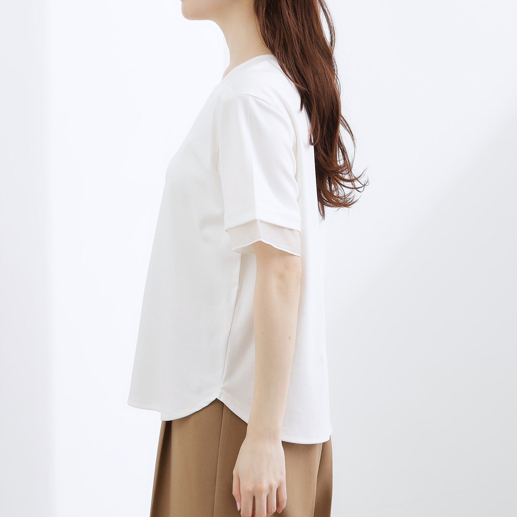 grove「【二の腕カバー/UVカット・ひんやり】袖口シアースクエアネックTシャツ」|Tシャツ・カットソー|