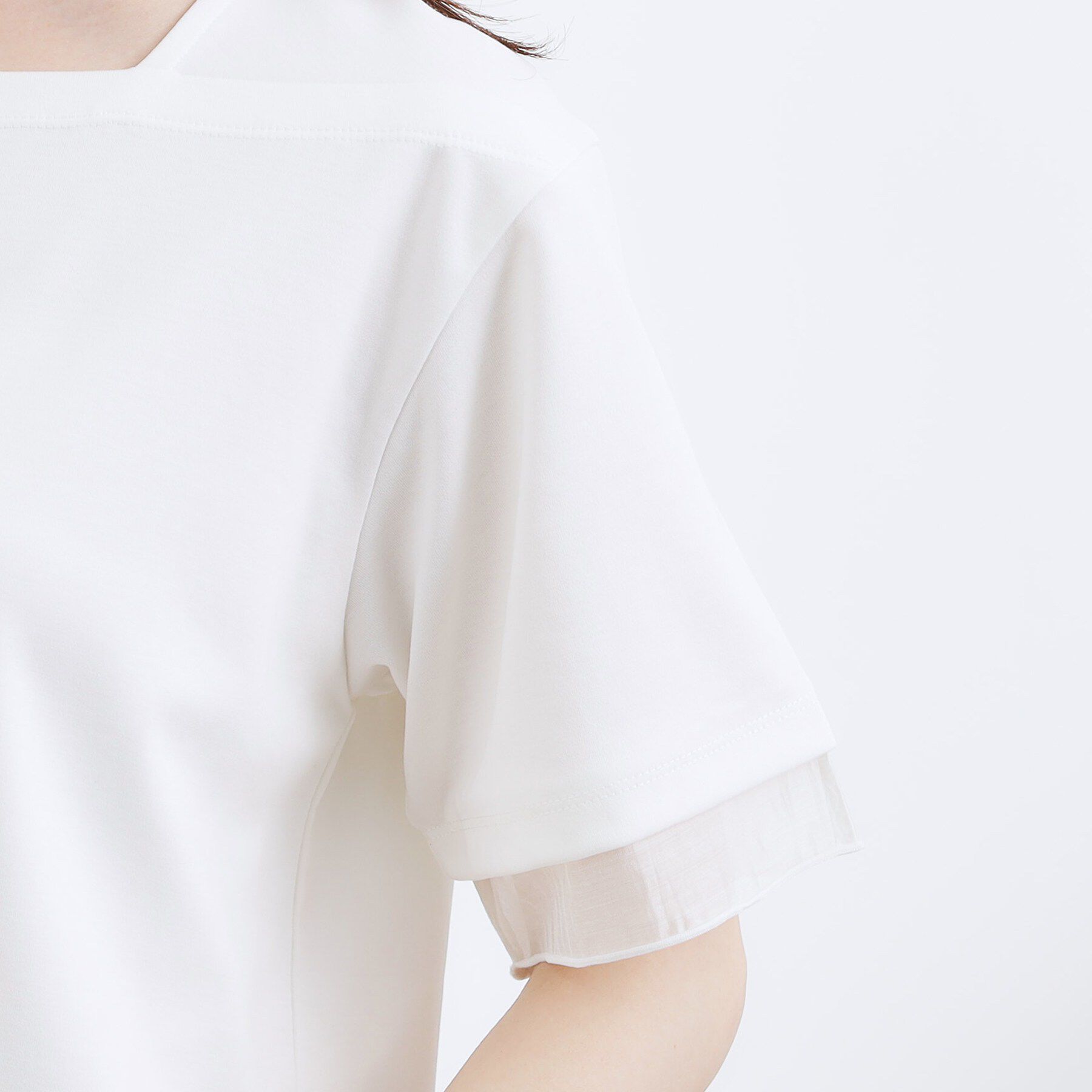 grove「【二の腕カバー/UVカット・ひんやり】袖口シアースクエアネックTシャツ」|Tシャツ・カットソー|