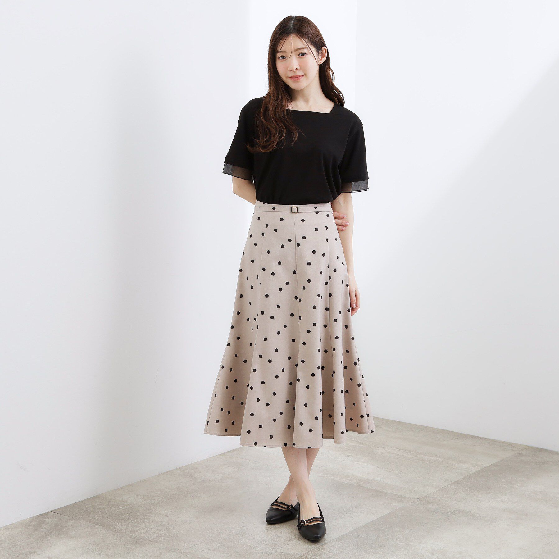 grove「【二の腕カバー/UVカット・ひんやり】袖口シアースクエアネックTシャツ」|Tシャツ・カットソー|
