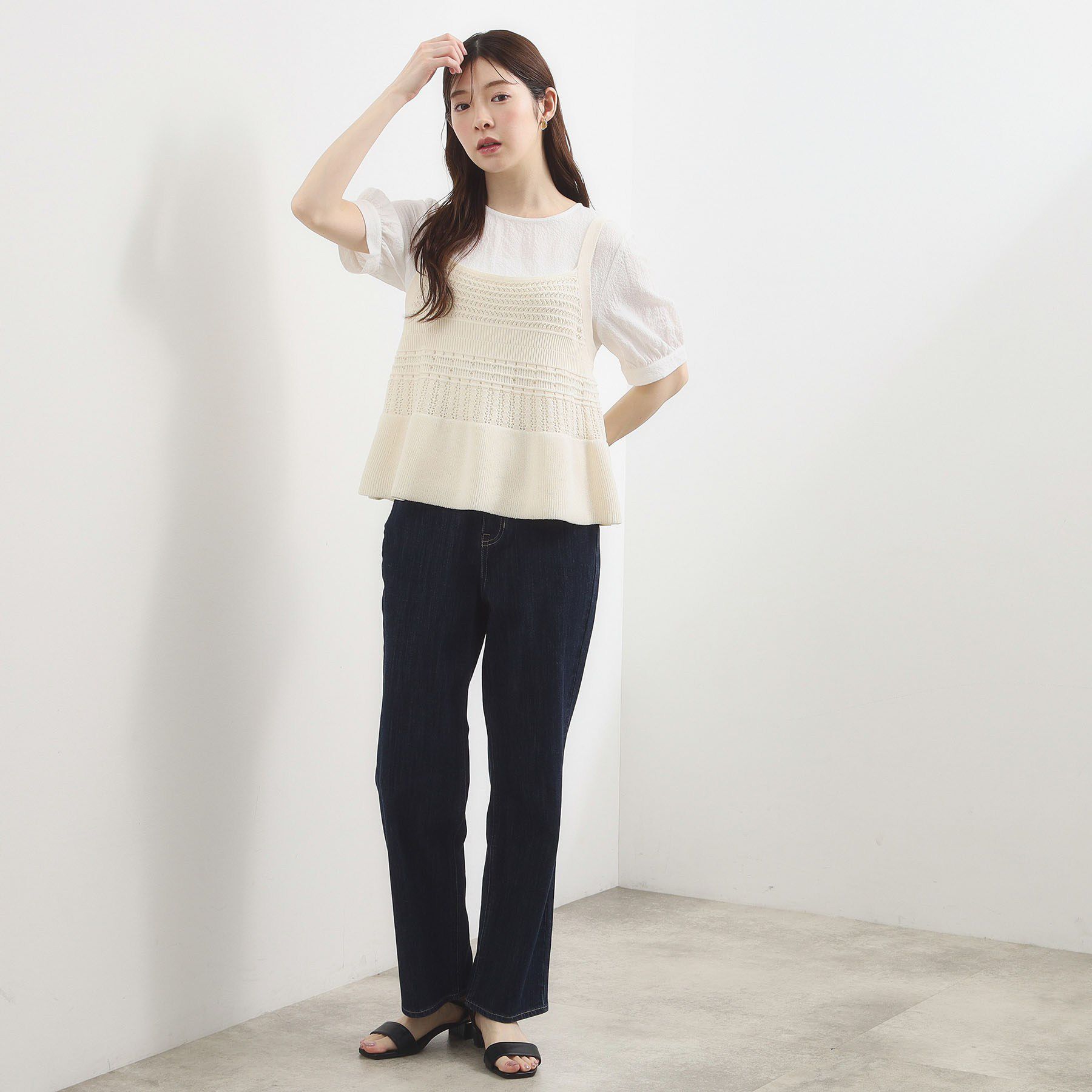 grove「【2点SET】着るだけで完成、透かし編みニットビスチェ&times;ブラウス」|その他|