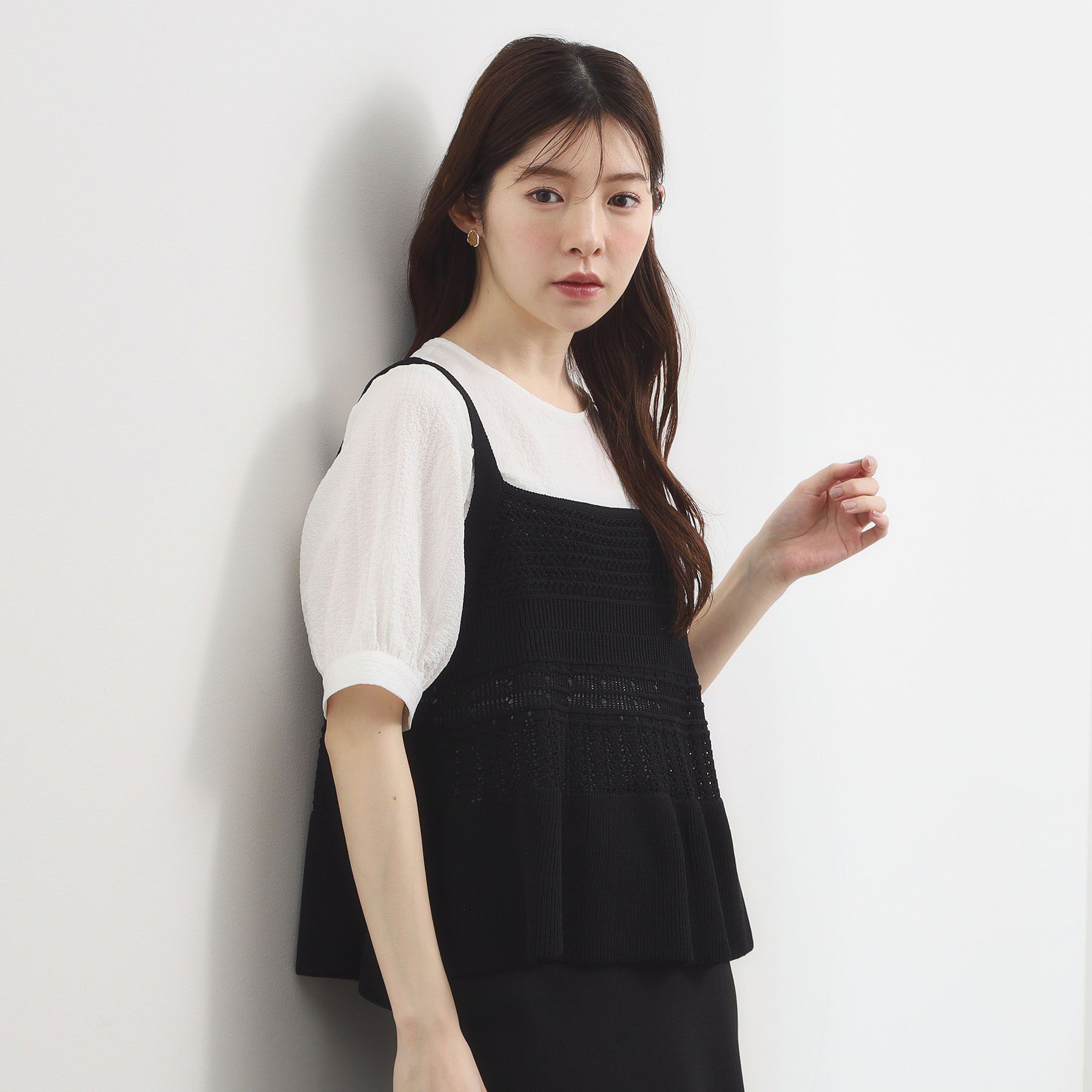 grove「【2点SET】着るだけで完成、透かし編みニットビスチェ&times;ブラウス」|その他|