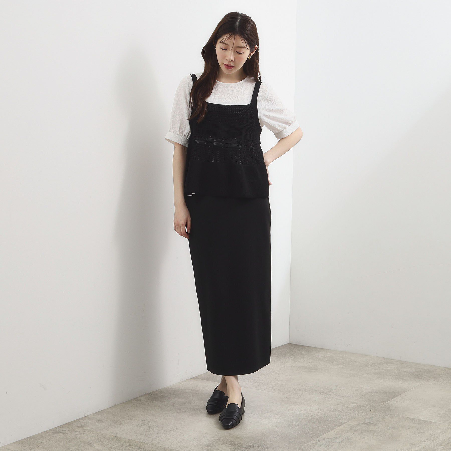 grove「【2点SET】着るだけで完成、透かし編みニットビスチェ&times;ブラウス」|その他|