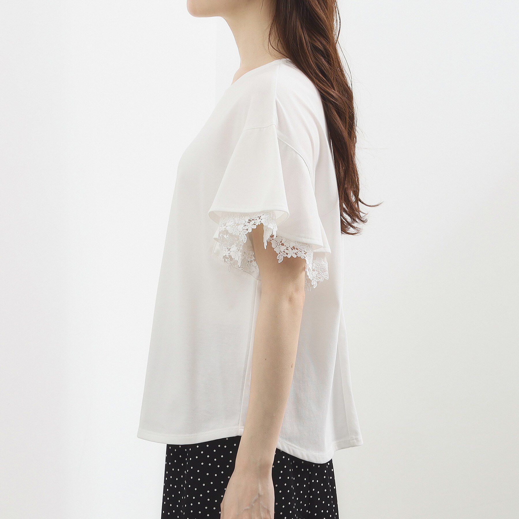 grove「【二の腕カバー、UV/ひんやり】涼しく華やかに、レースレイヤードスリーブTシャツ」|Tシャツ・カットソー|