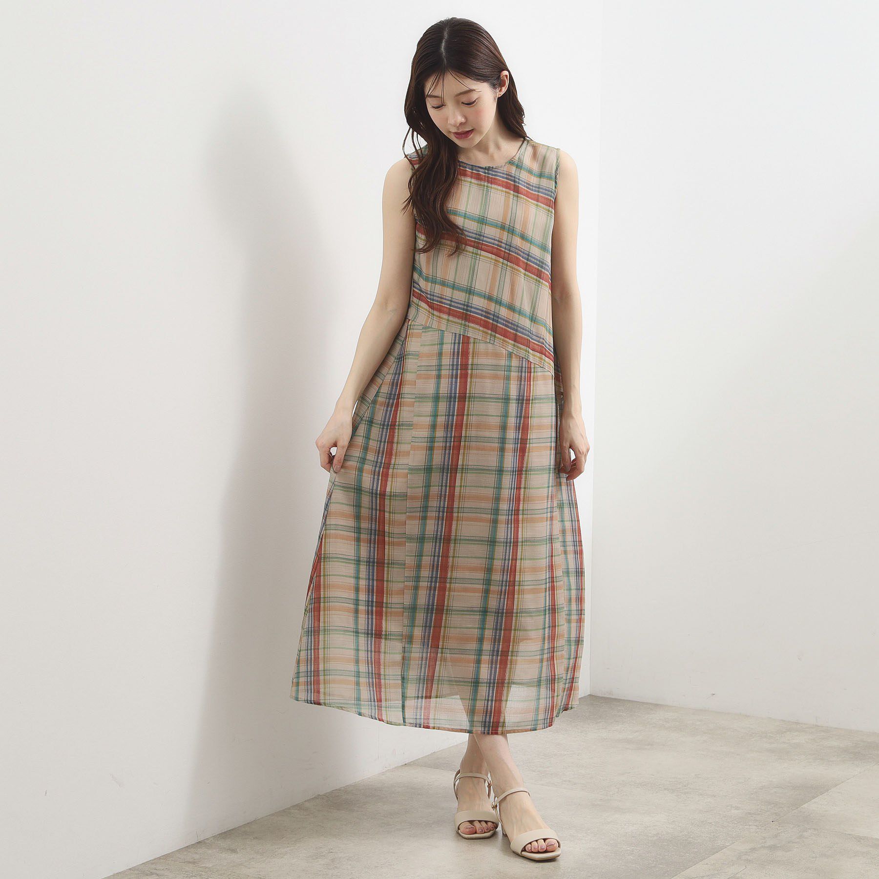 grove「【洗える・体型カバー】アートチェックワンピース」|ワンピース|