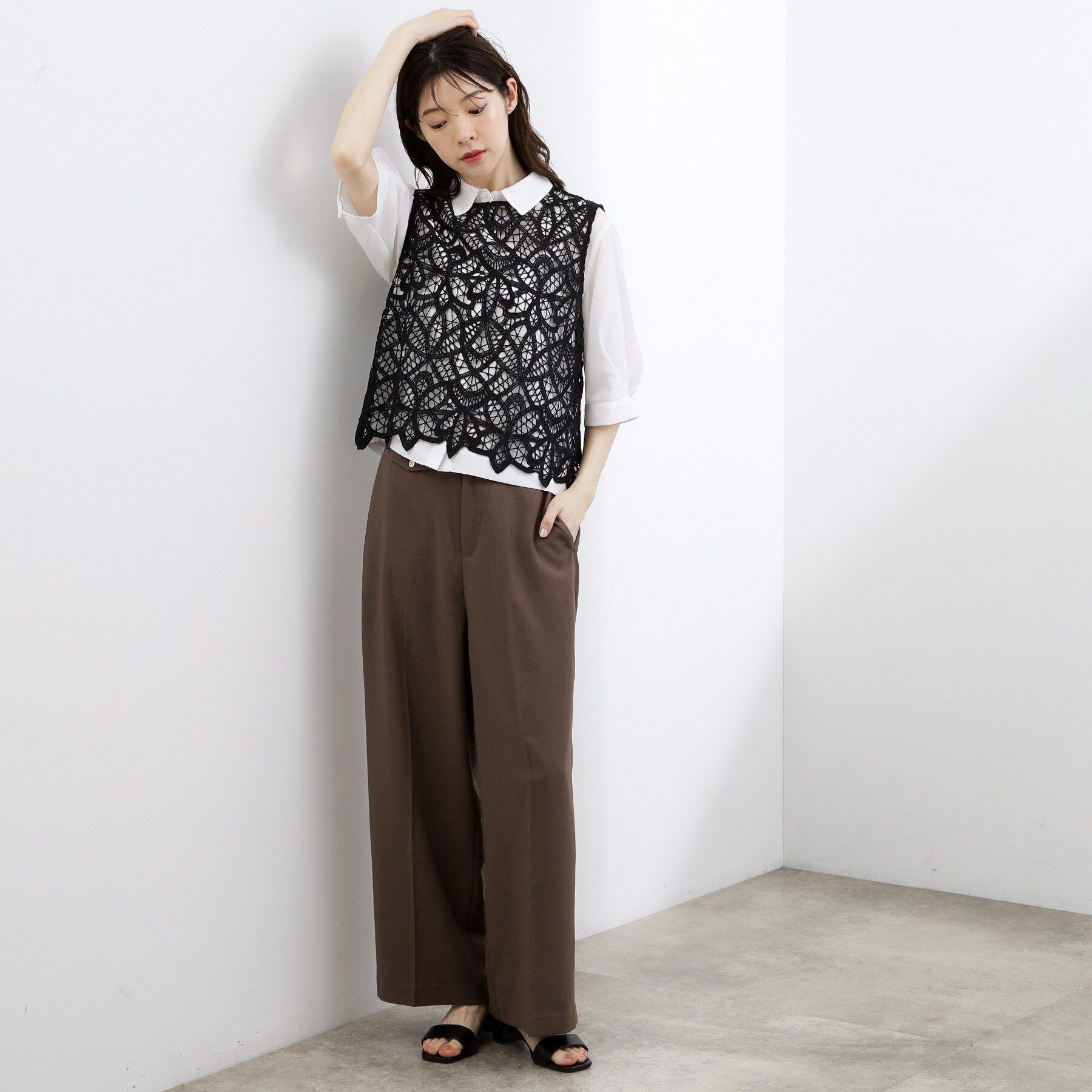 grove「【2点SET・二の腕カバー】レースベスト&times;シアーブラウスSET」|シャツ・ブラウス|