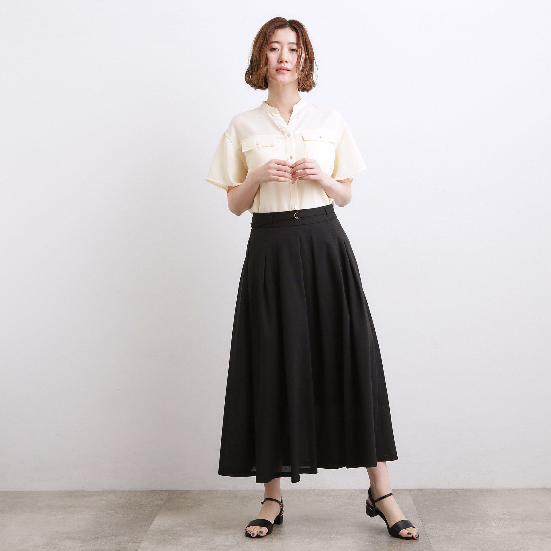 grove「【洗える】ON/OFF使える、ベルト付フレアスカート」|スカート|