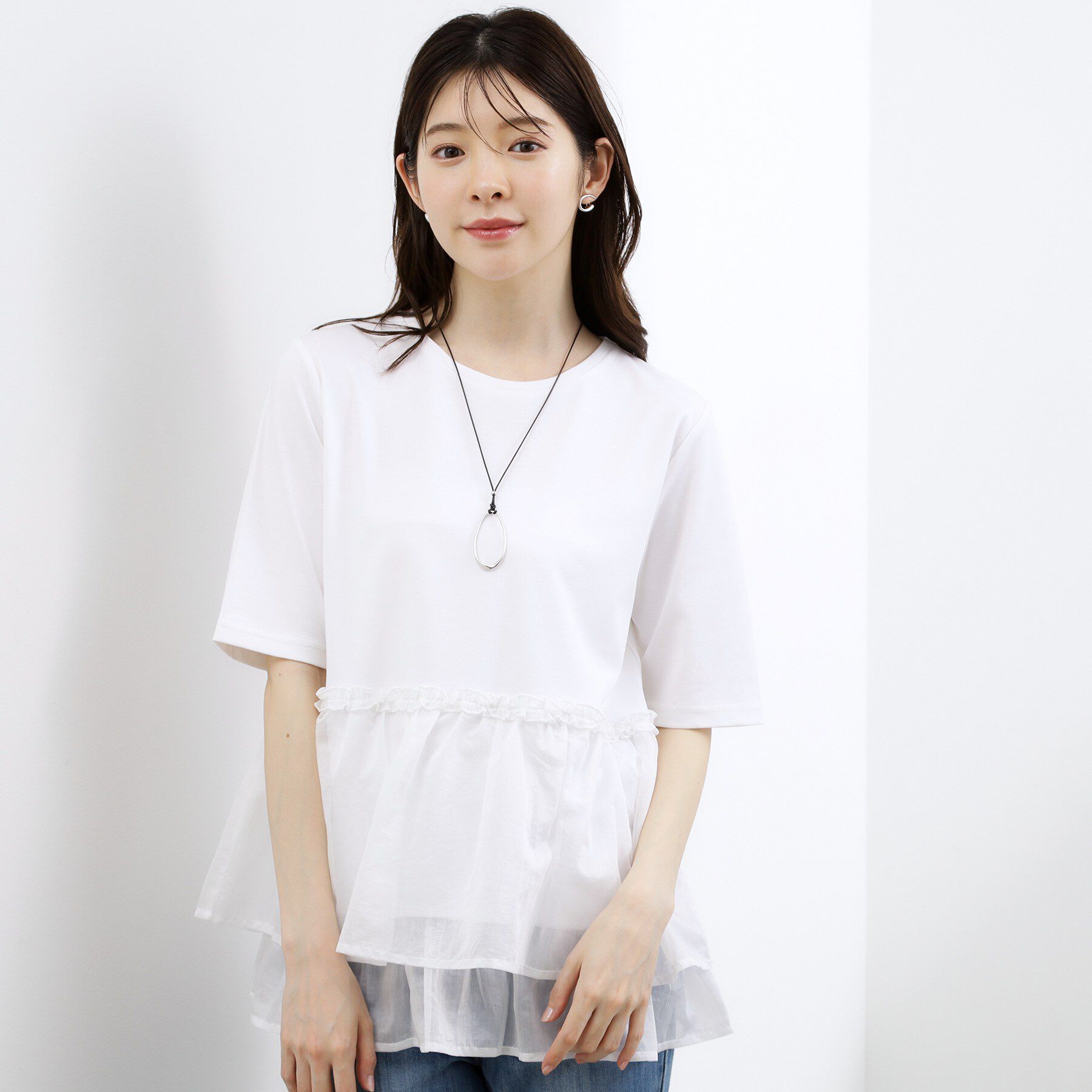 grove「【体型カバー】INせず決まる、ウエストシアーフリルTシャツ」|Tシャツ・カットソー|