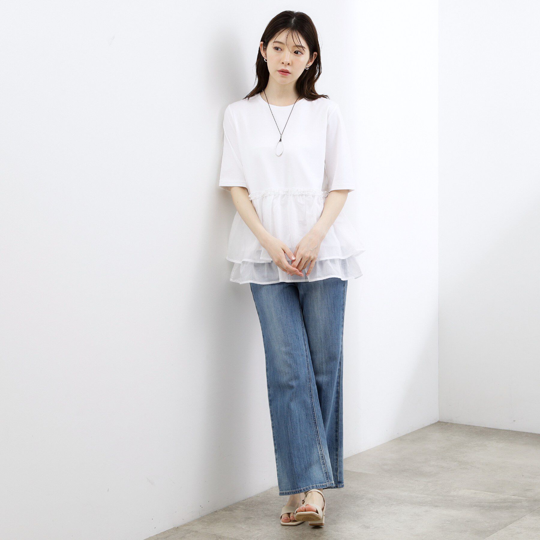 grove「【体型カバー】INせず決まる、ウエストシアーフリルTシャツ」|Tシャツ・カットソー|