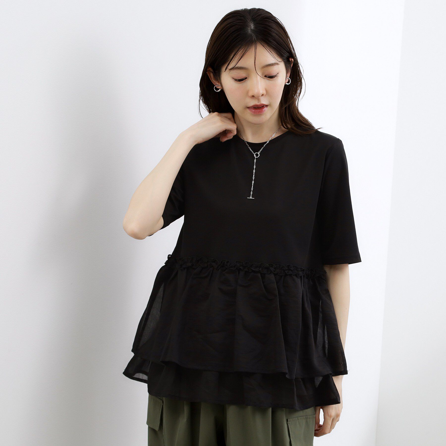 grove「【体型カバー】INせず決まる、ウエストシアーフリルTシャツ」|Tシャツ・カットソー|