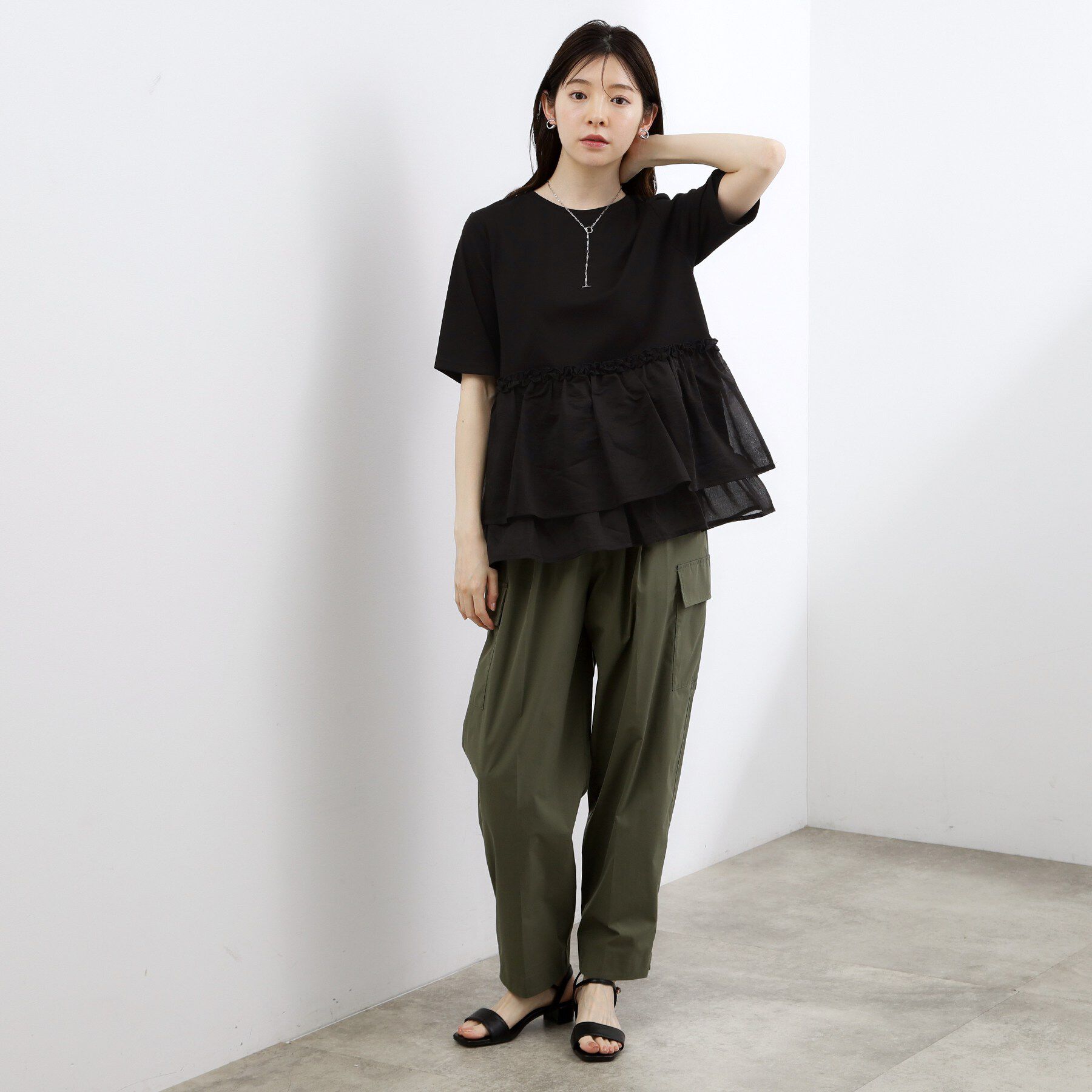 grove「【体型カバー】INせず決まる、ウエストシアーフリルTシャツ」|Tシャツ・カットソー|