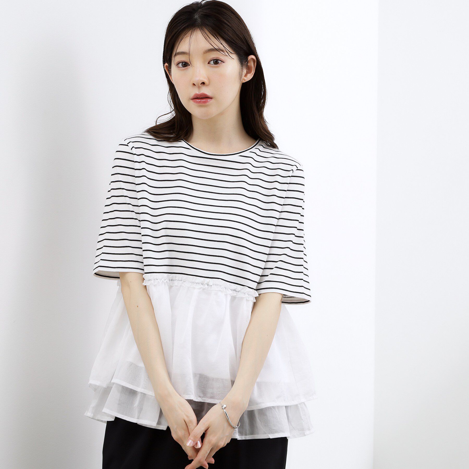 grove「【体型カバー】INせず決まる、ウエストシアーフリルTシャツ」|Tシャツ・カットソー|