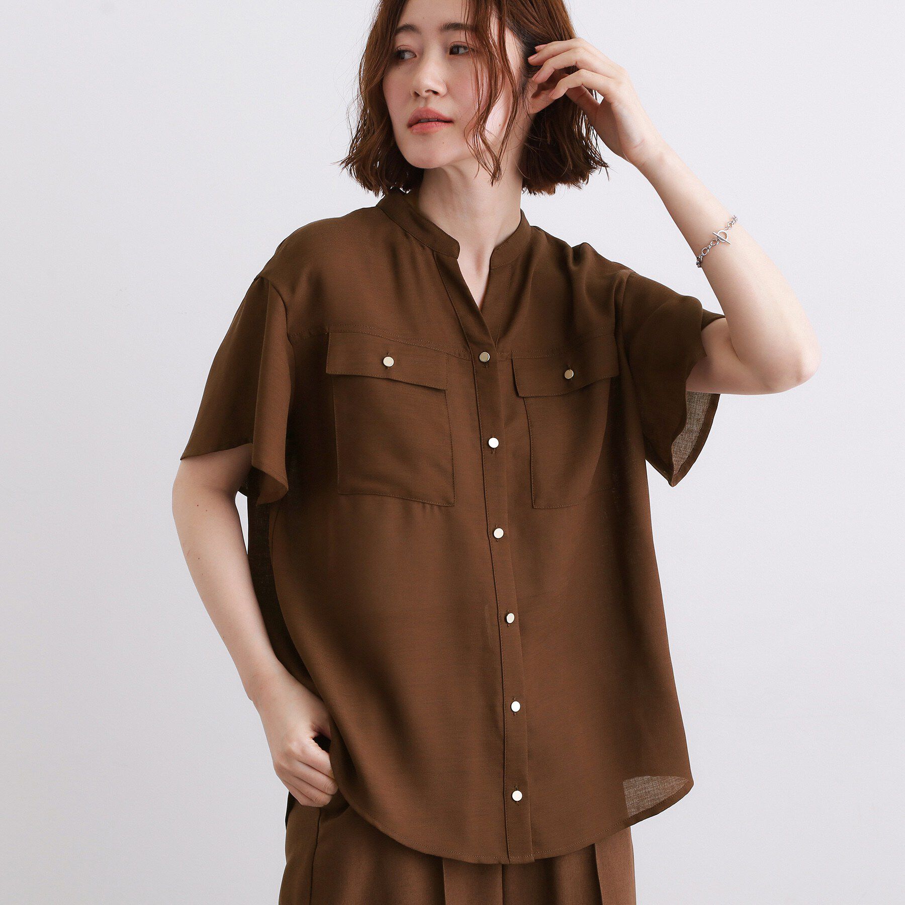 grove「【洗濯機OK・ひんやり/SETUP可】シワになりにくい、フレアスリーブブラウス」|シャツ・ブラウス|