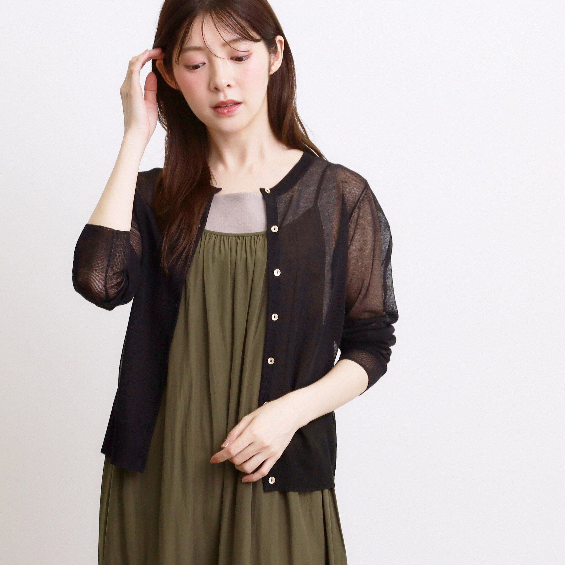 grove「高評価！【洗える／名品】大人の透け感、シアーカーディガン」|カーディガン|