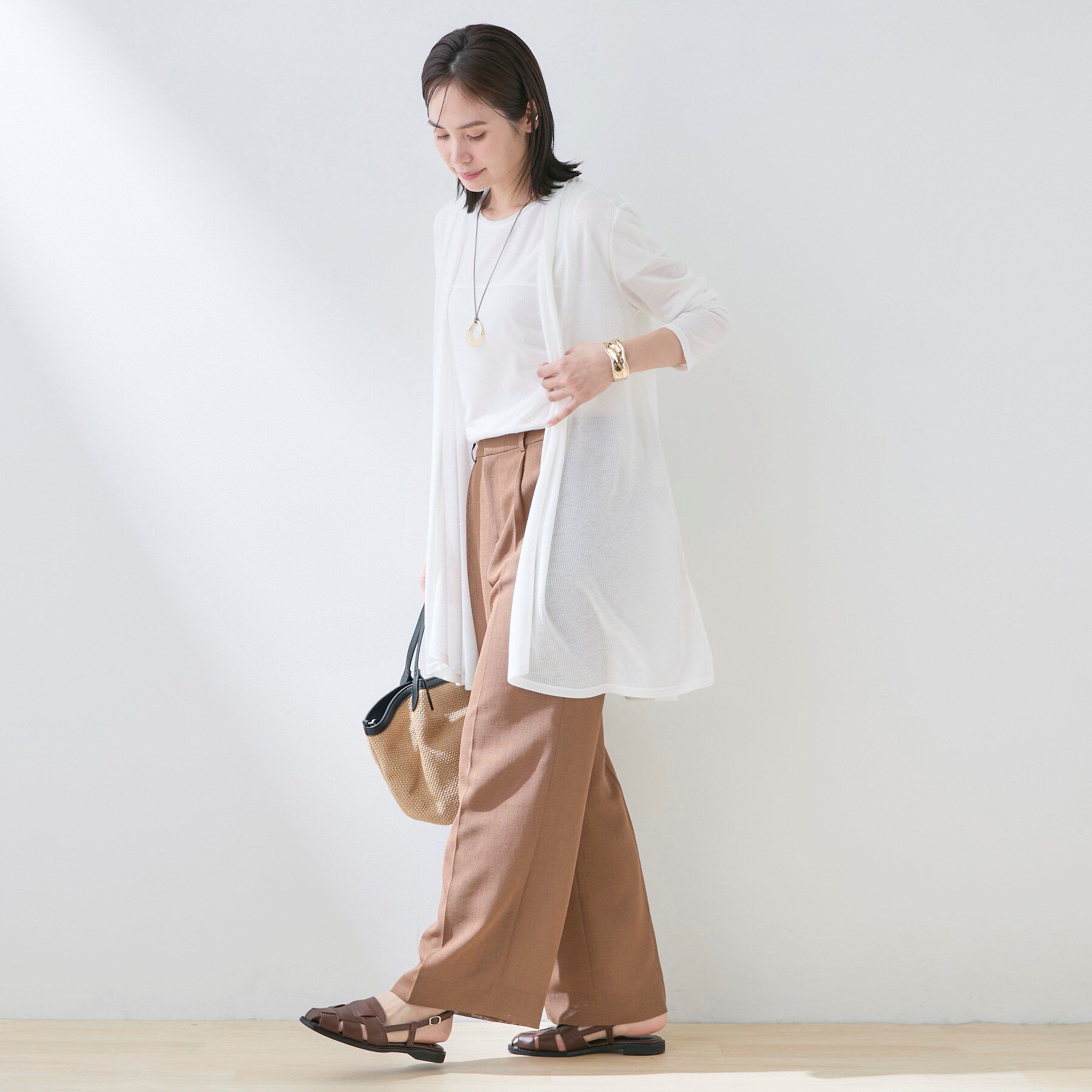 INDIVI「【洗える／アンサンブル可能】シアーストライプカーディガン」|カーディガン|