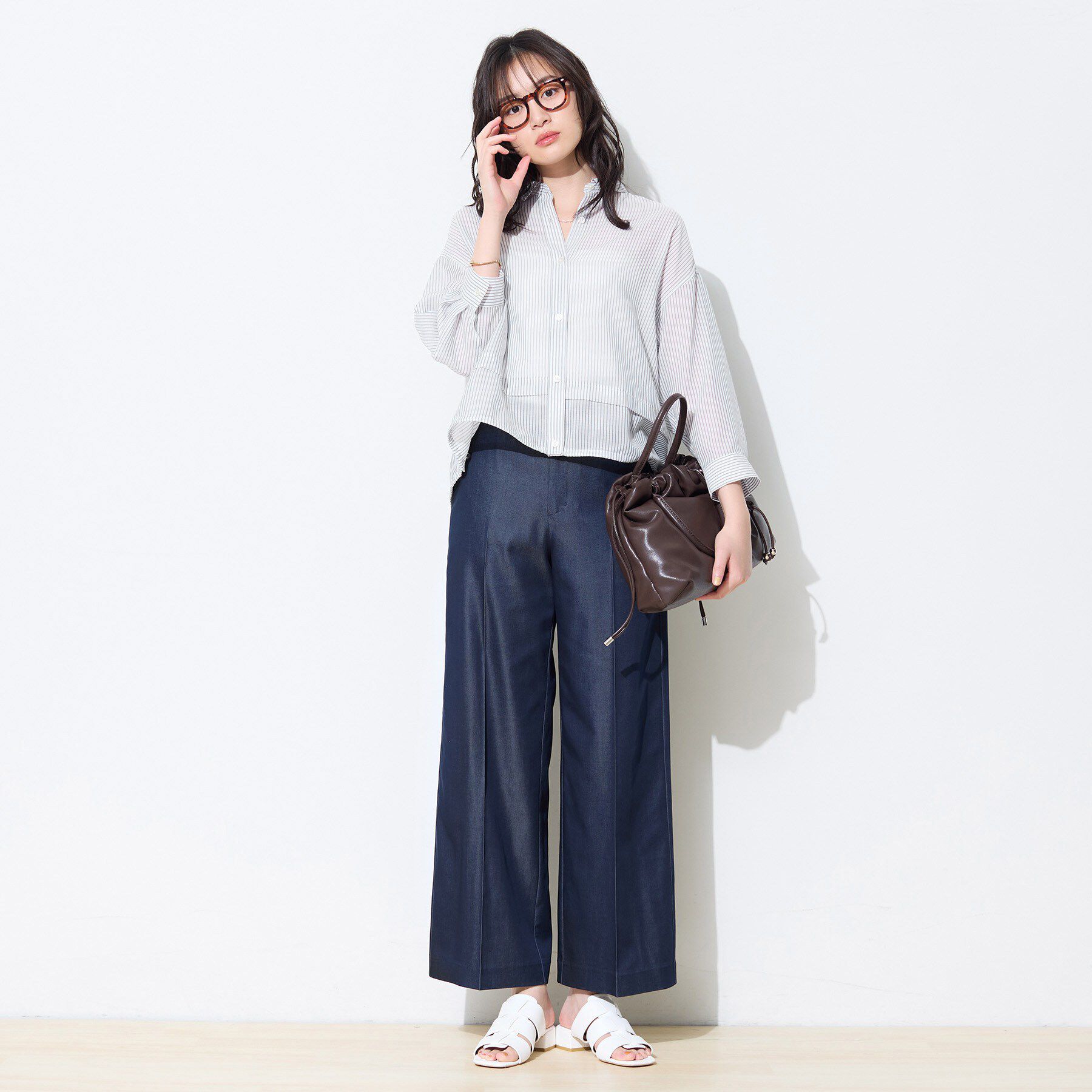 INDIVI「【接触冷感／洗える／2WAY】ドロスト付 シアーシャンブレーシャツ」|シャツ・ブラウス|