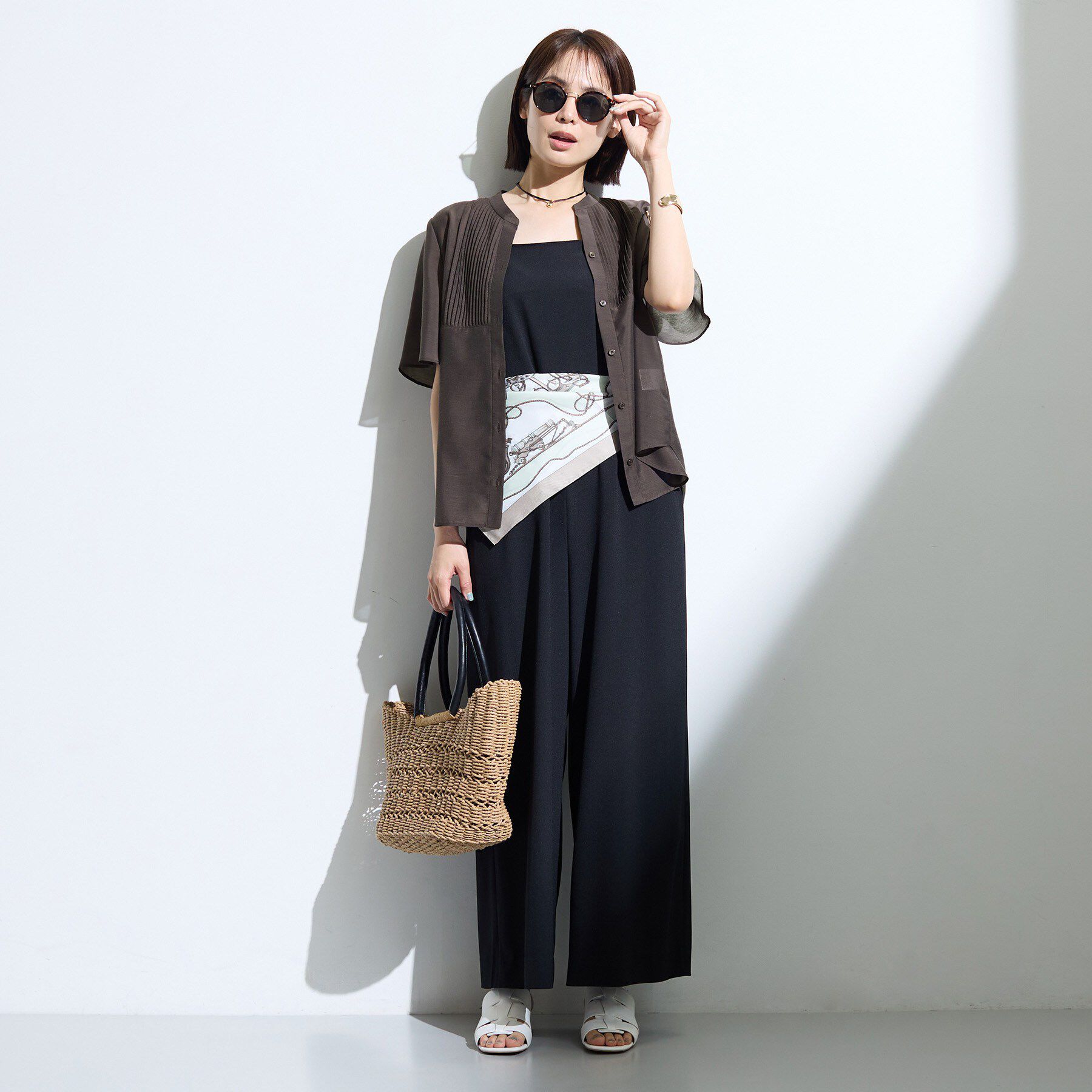 INDIVI「【接触冷感/洗える】シアーシャンブレーピンタックブラウス」|シャツ・ブラウス|
