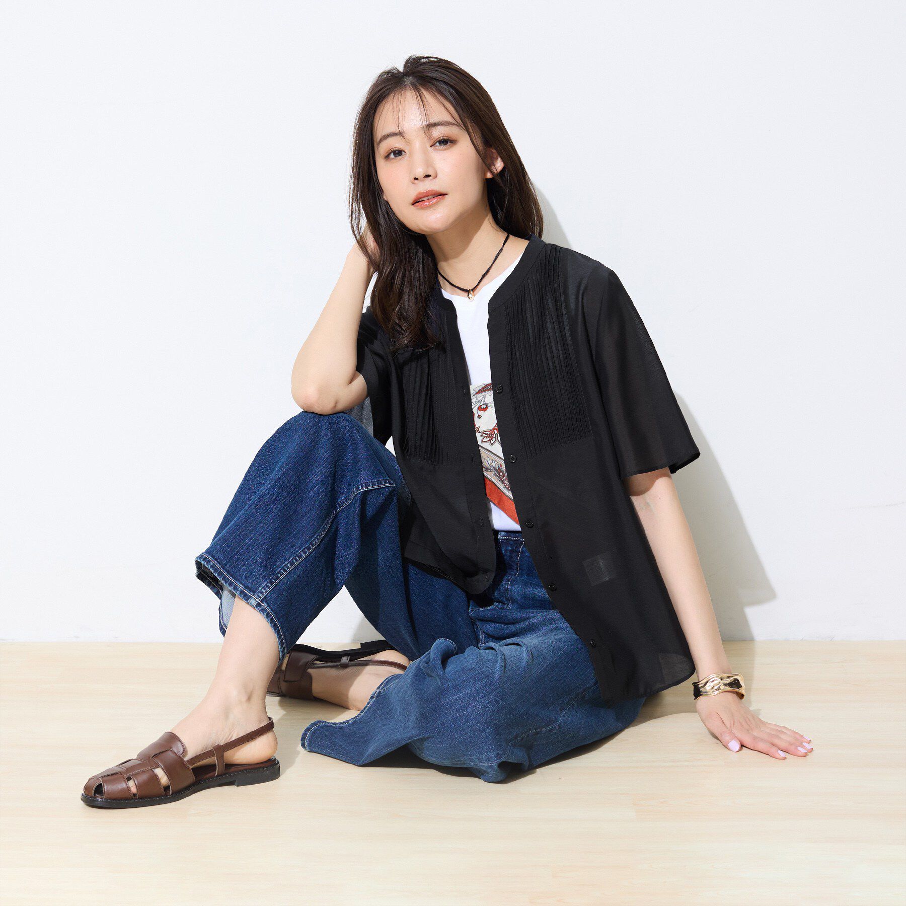 INDIVI「【接触冷感/洗える】シアーシャンブレーピンタックブラウス」|シャツ・ブラウス|
