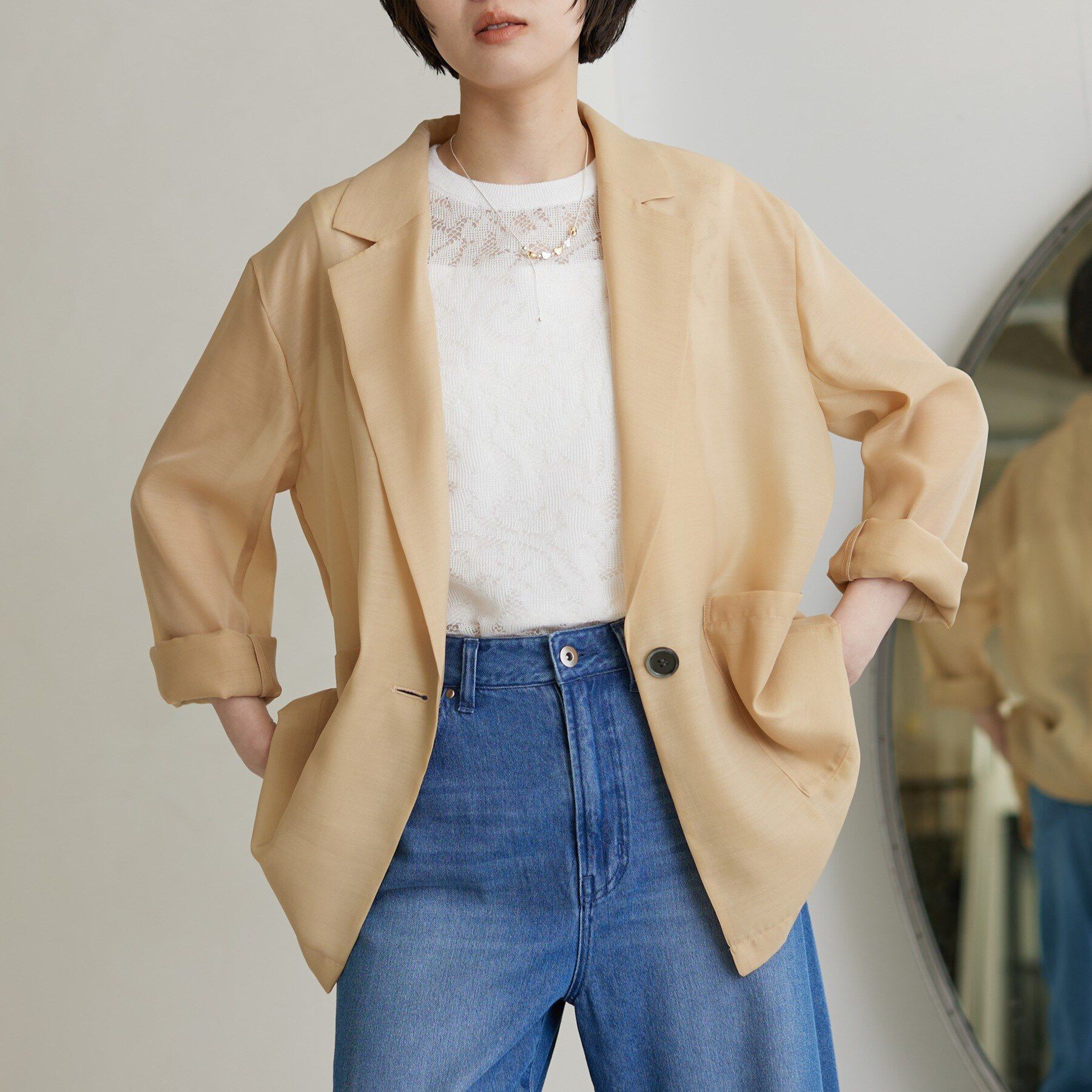 GALLEST「【接触冷感/通気性】シアーシャツジャケット」|テーラードジャケット|