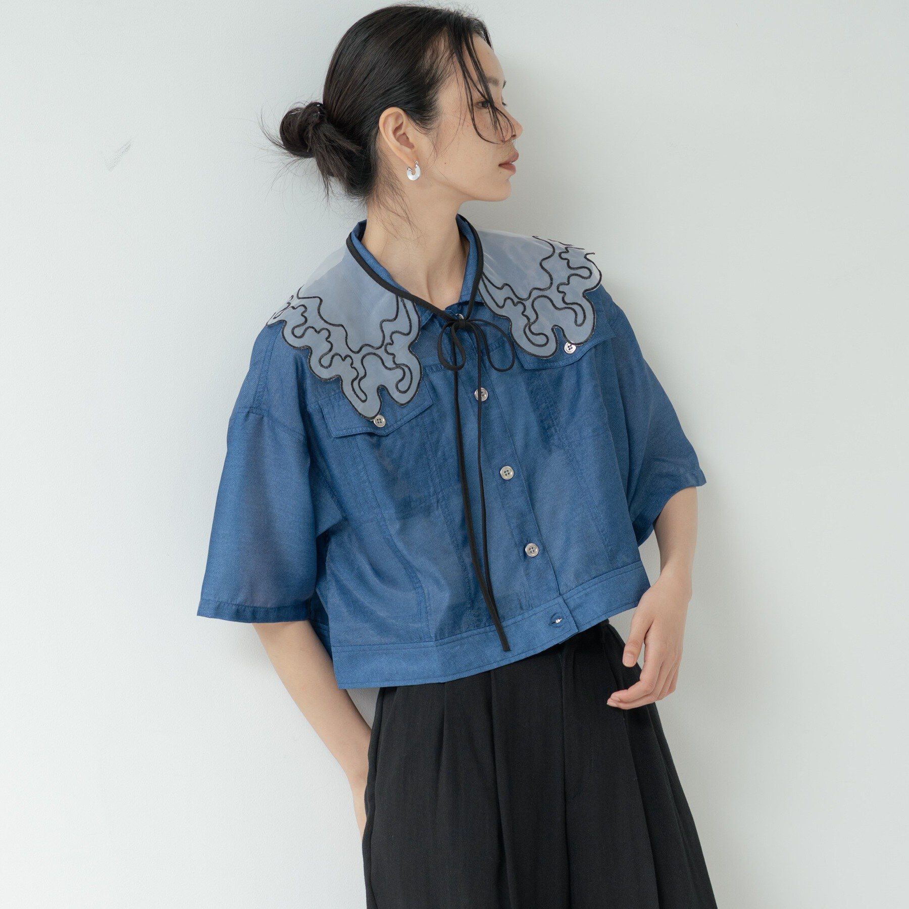 GALLEST「デニムプリントシアーシャツ【接触冷感】」|シャツ・ブラウス|ブルー(092)