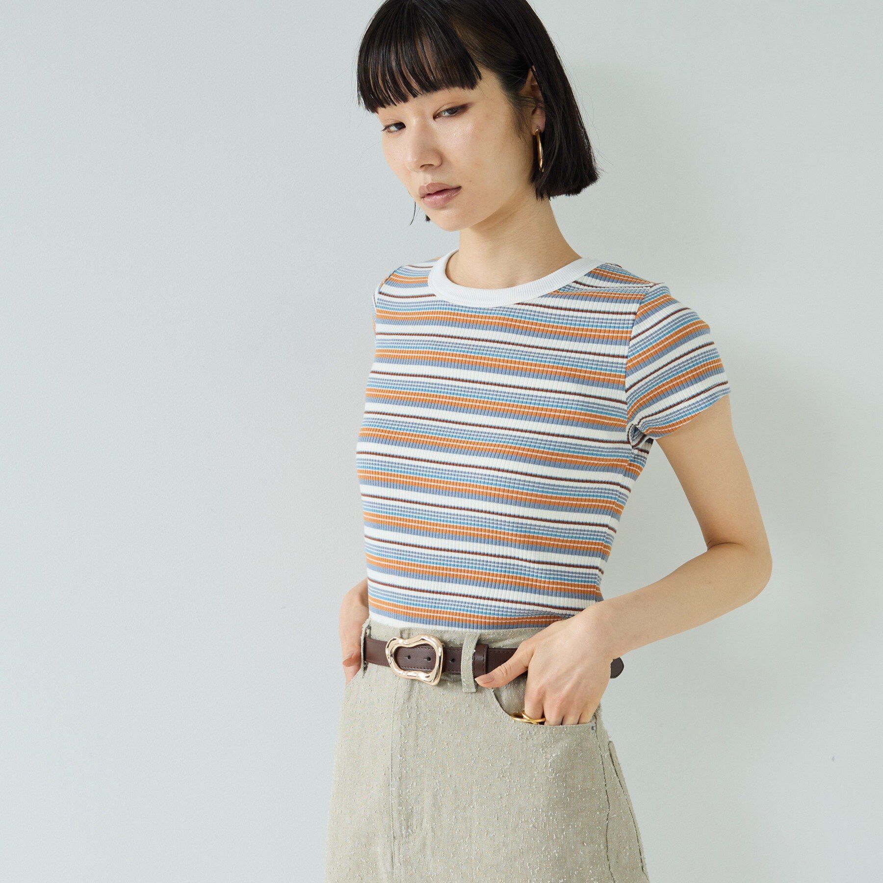 GALLEST「レトロボーダーTシャツ」|Tシャツ・カットソー|オレンジ(367)