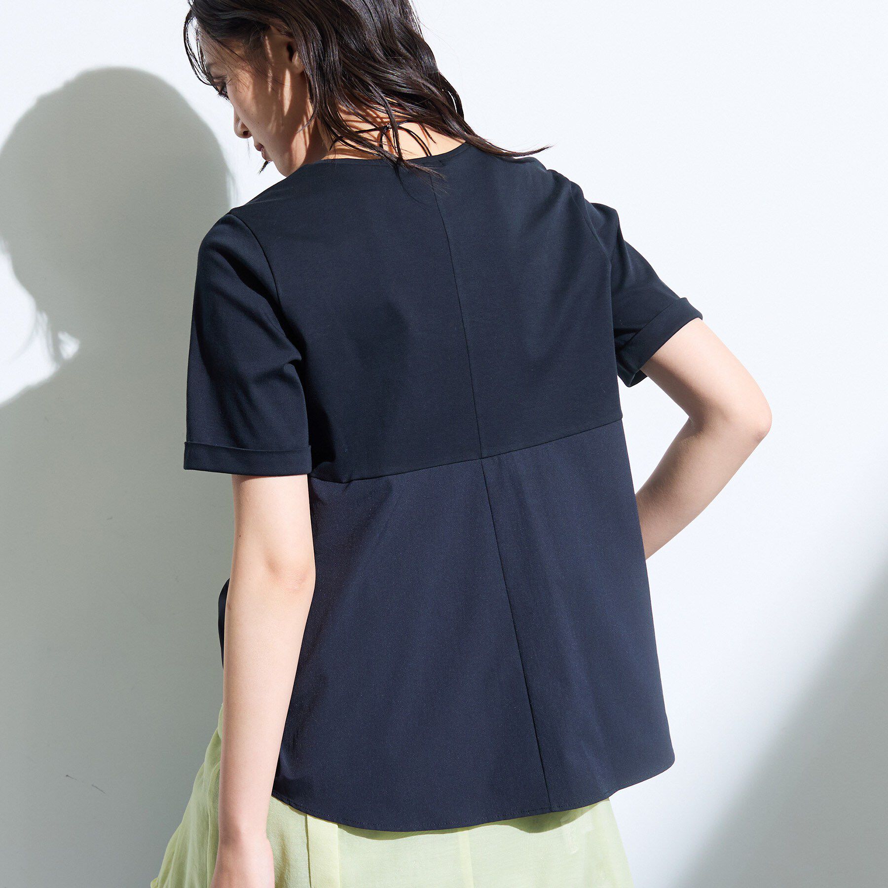 INDIVI「【バックシャン】異素材ドッキングプルオーバー」|Tシャツ・カットソー|