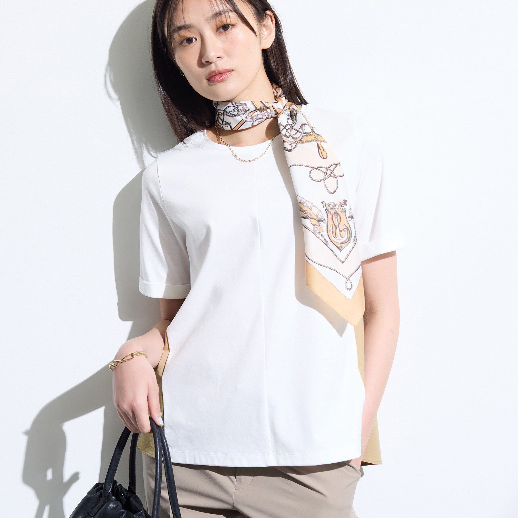 INDIVI「【バックシャン】異素材ドッキングプルオーバー」|Tシャツ・カットソー|