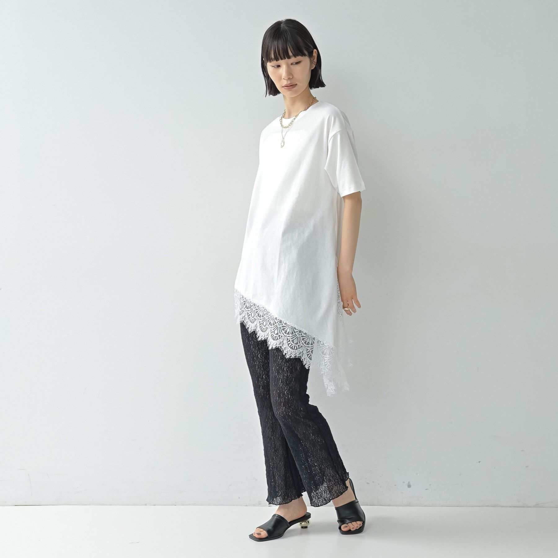 GALLEST「裾レースアシメカットソー」|Tシャツ・カットソー|