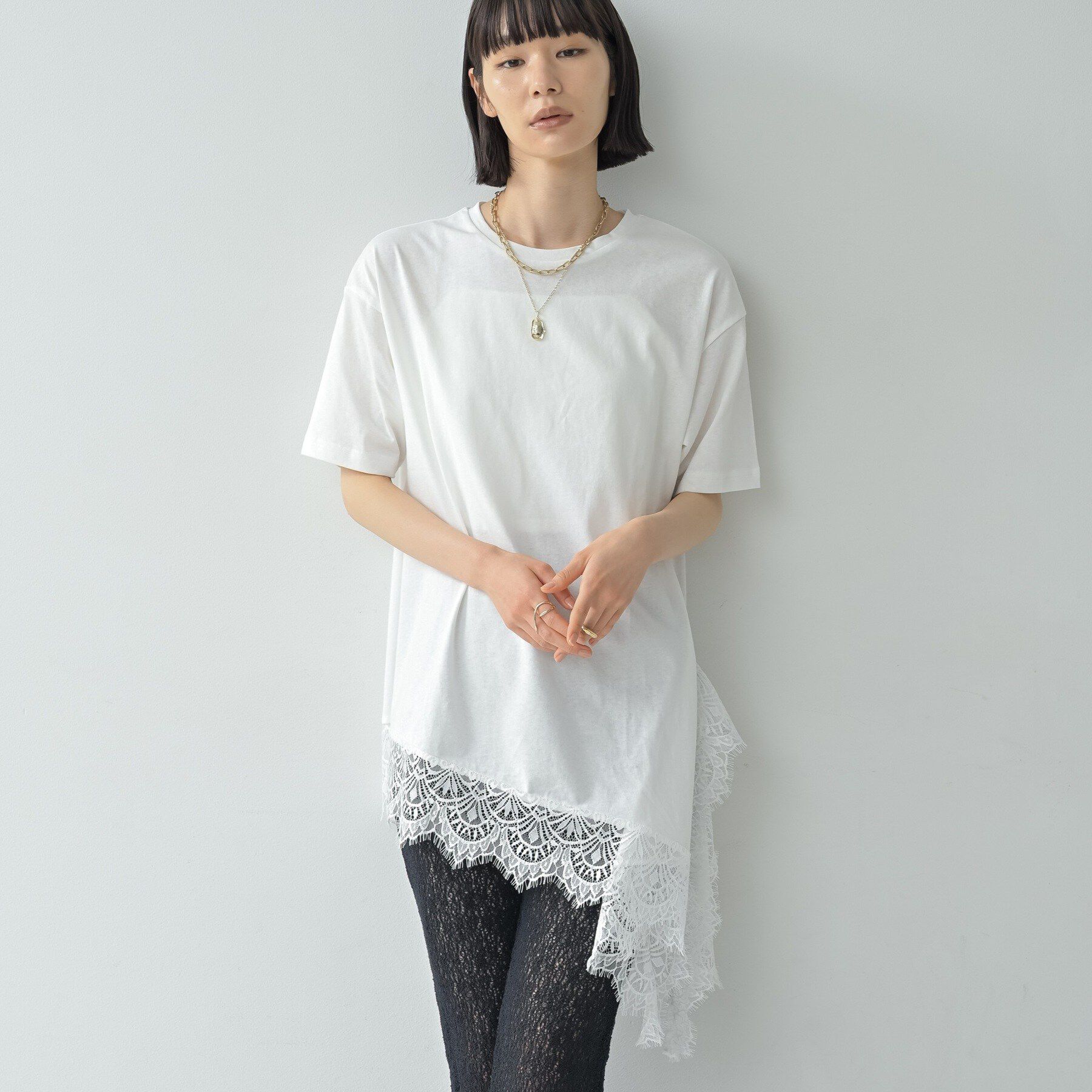 GALLEST「裾レースアシメカットソー」|Tシャツ・カットソー|